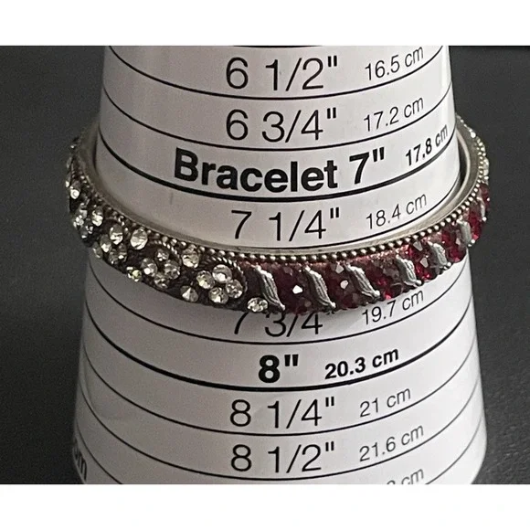 Vintage Rhinestone Bangle Bracelet Red White Sparkly Retro - Picture 3 of 14